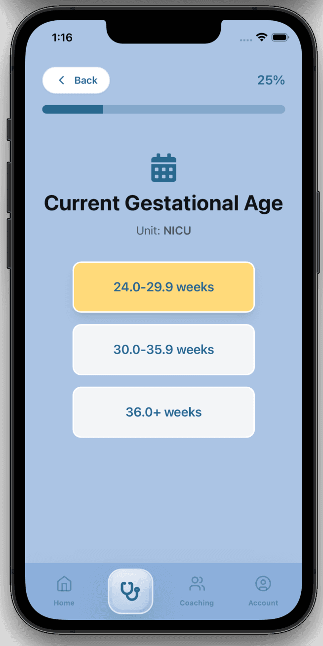 Age input page for the LUCA app