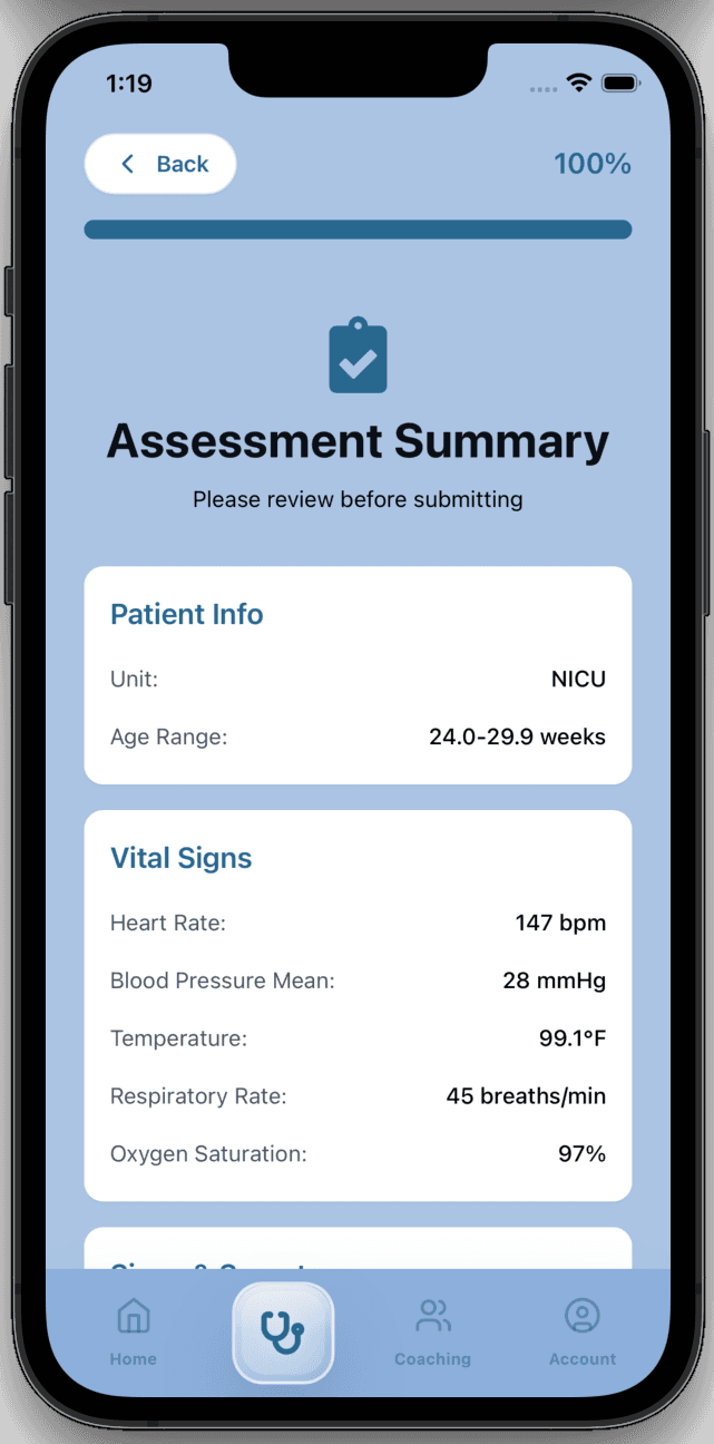 Summary page for the LUCA app